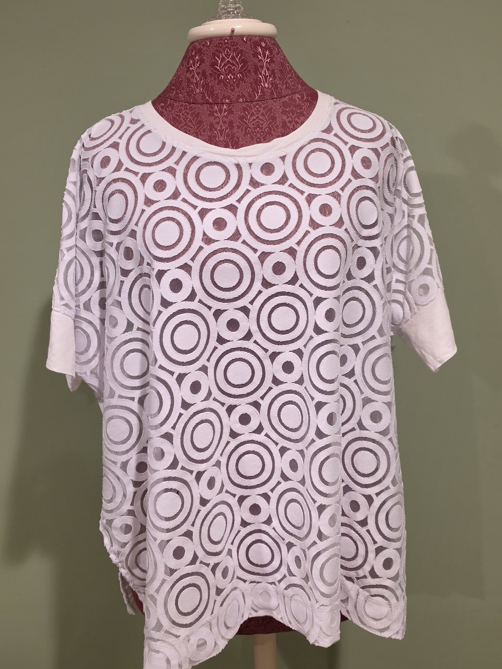 White Circle Lace Overlay Short Sleeve Top